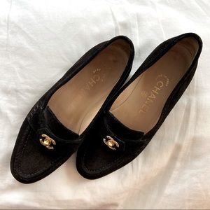 Chanel Vintage Black Suede Loafers Size 36